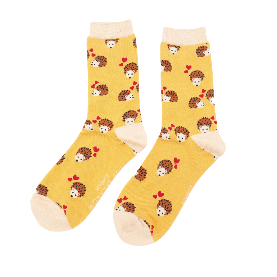 Miss Sparrow - Hedgehogs & Hearts Socks - Yellow