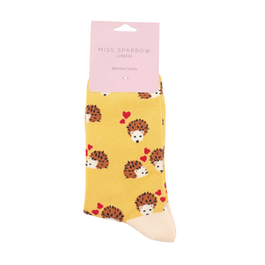 Miss Sparrow - Hedgehogs & Hearts Socks - Yellow