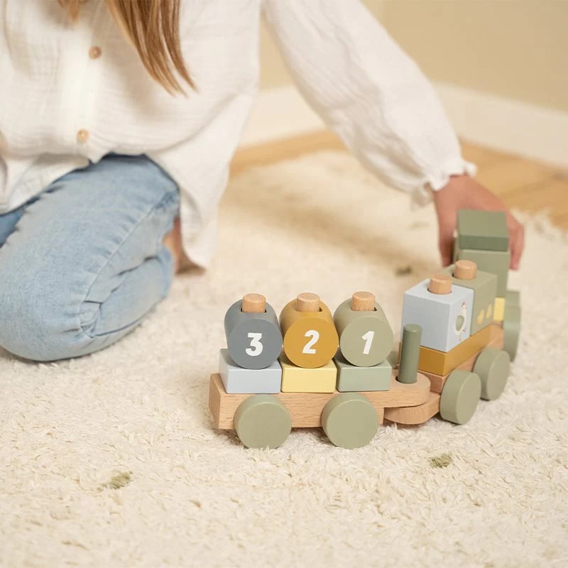 Little Dutch - Wooden Block Stacking Train Tractor - Little Farm