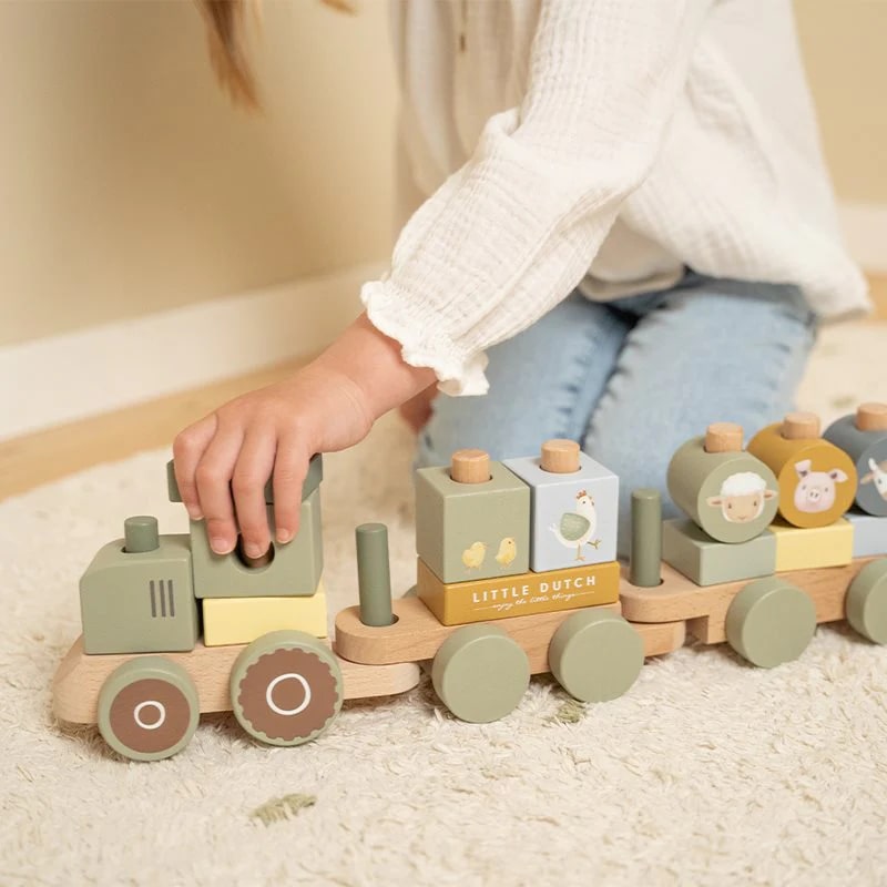 Little Dutch - Wooden Block Stacking Train Tractor - Little Farm