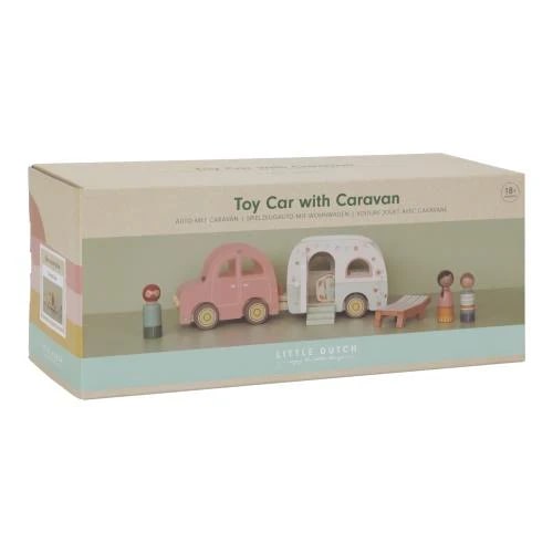 Little Dutch - Wooden Toy Car With Caravan