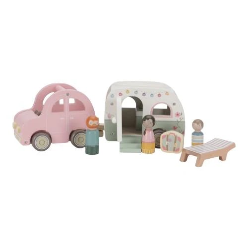 Little Dutch - Wooden Toy Car With Caravan