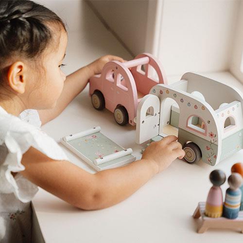 Little Dutch - Wooden Toy Car With Caravan