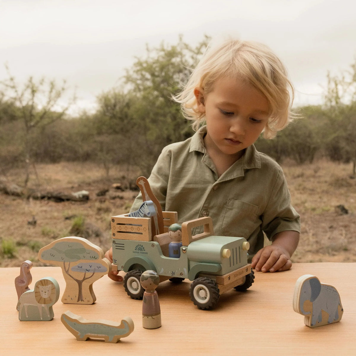 Little Dutch - Wooden Safari Car with Animals