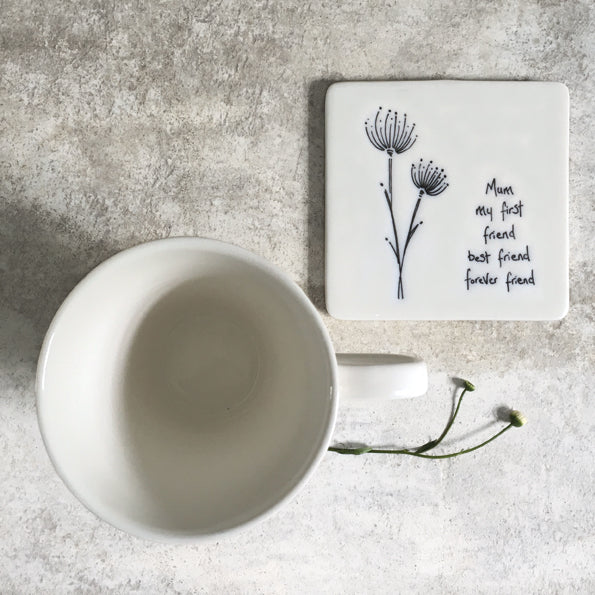 East of India - Porcelain Floral Coaster Mum My Friend