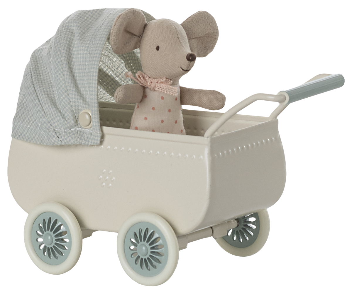 Maileg - Pram with Baby Mouse - Mint