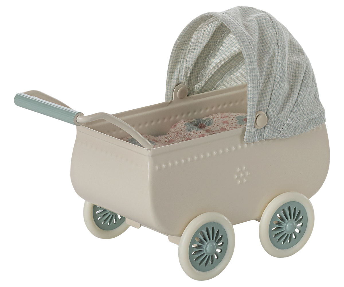 Maileg - Pram with Baby Mouse - Mint