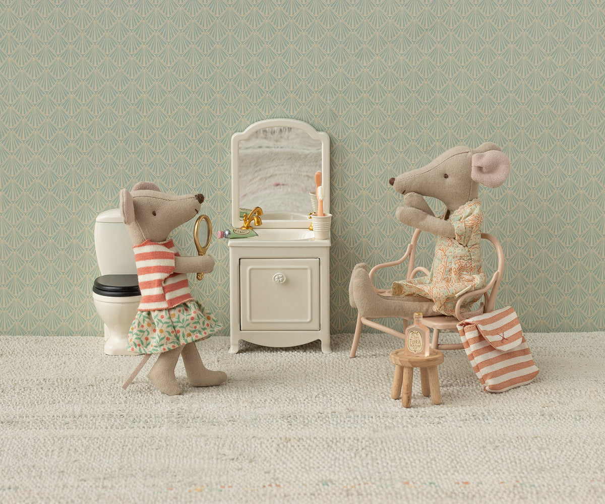 Maileg - Toothbrush set in bag Mouse - Coral Stripe