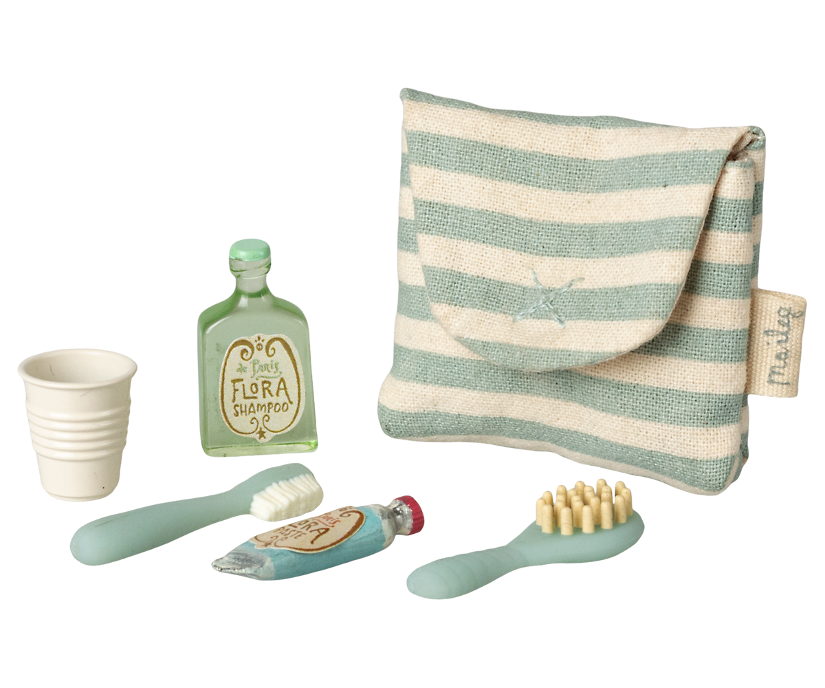 Maileg - Toothbrush set in bag Mouse - Blue Stripe