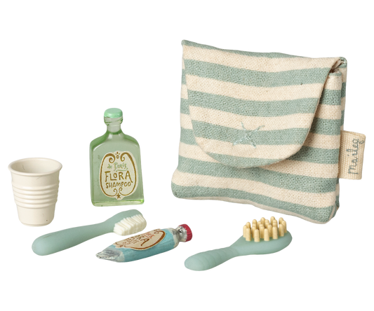Maileg - Toothbrush set in bag Mouse - Blue Stripe