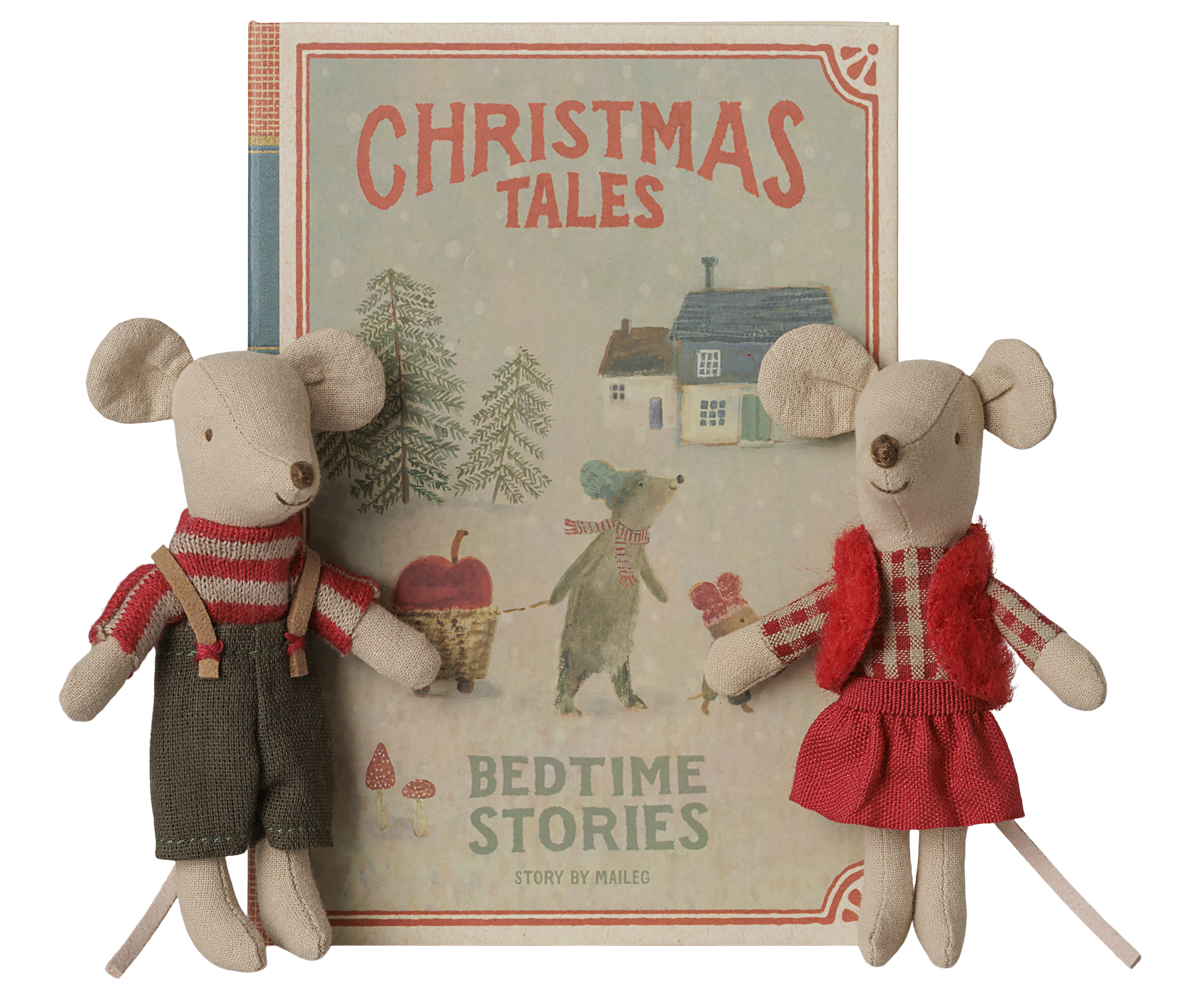 Maileg - Christmas Twin Mice - Little Sister and Brother in Book