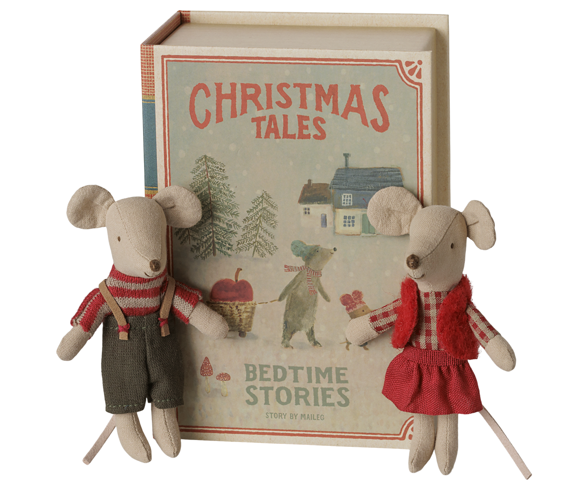 Maileg - Christmas Twin Mice - Little Sister and Brother in Book