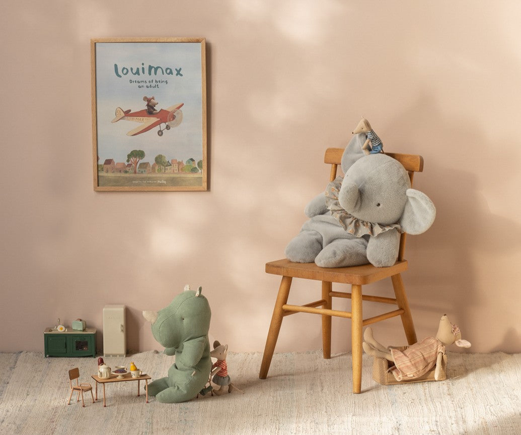 Maileg - Elephant Plush Big - Blue/Grey