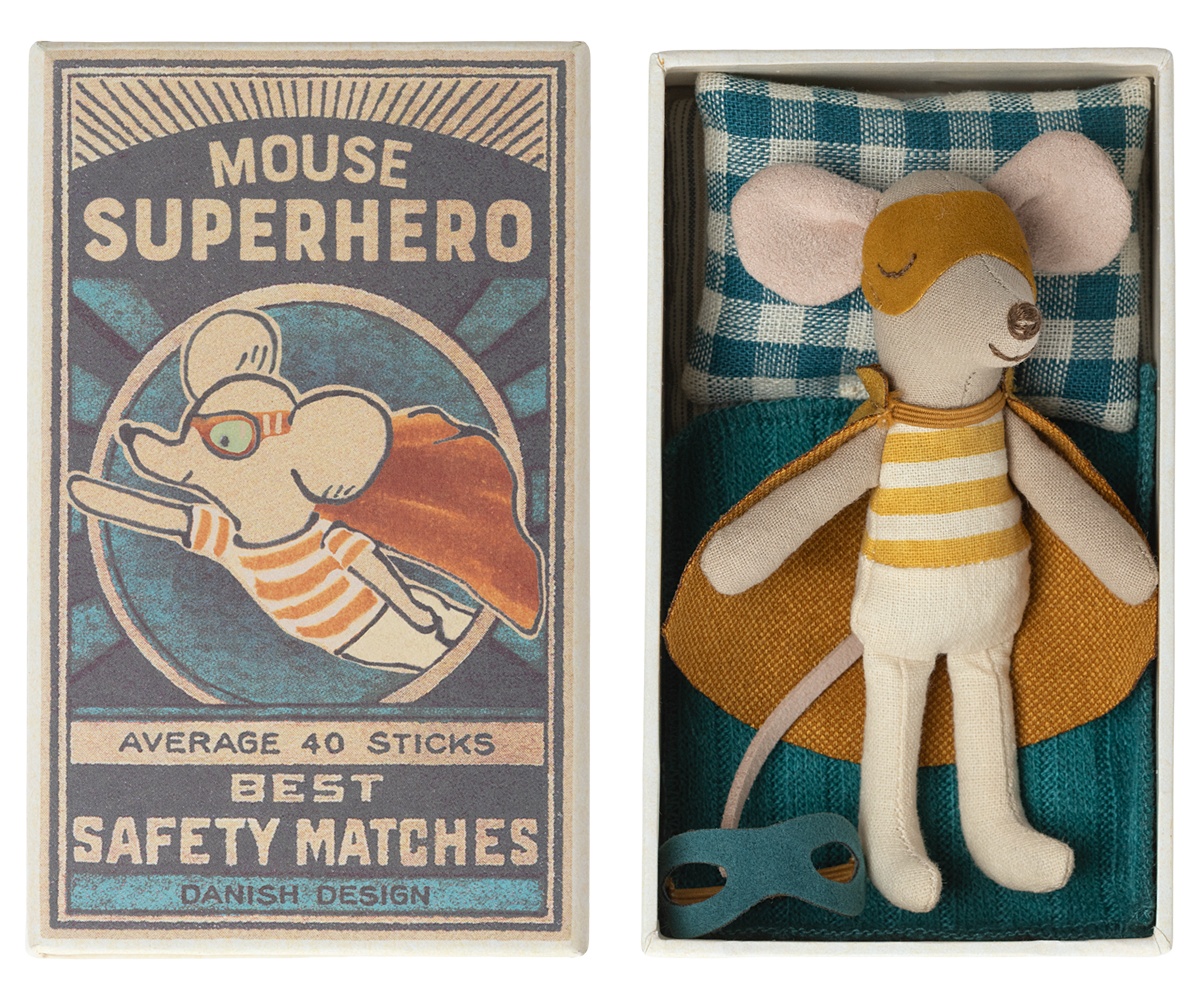 Maileg - Super Hero Mouse, Little Brother In Matchbox