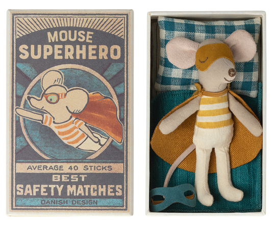 Maileg - Super Hero Mouse, Little Brother In Matchbox