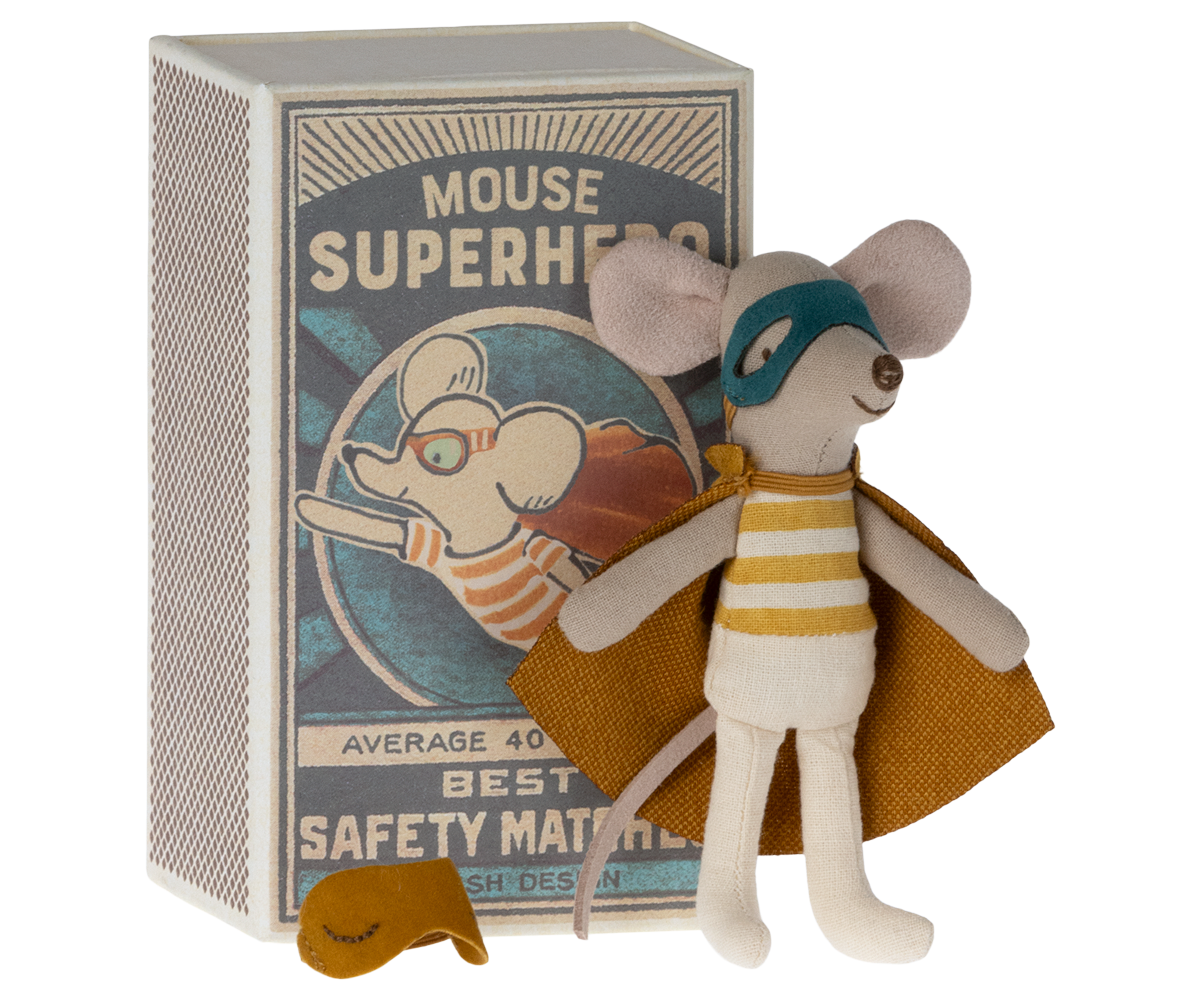 Maileg - Super Hero Mouse, Little Brother In Matchbox
