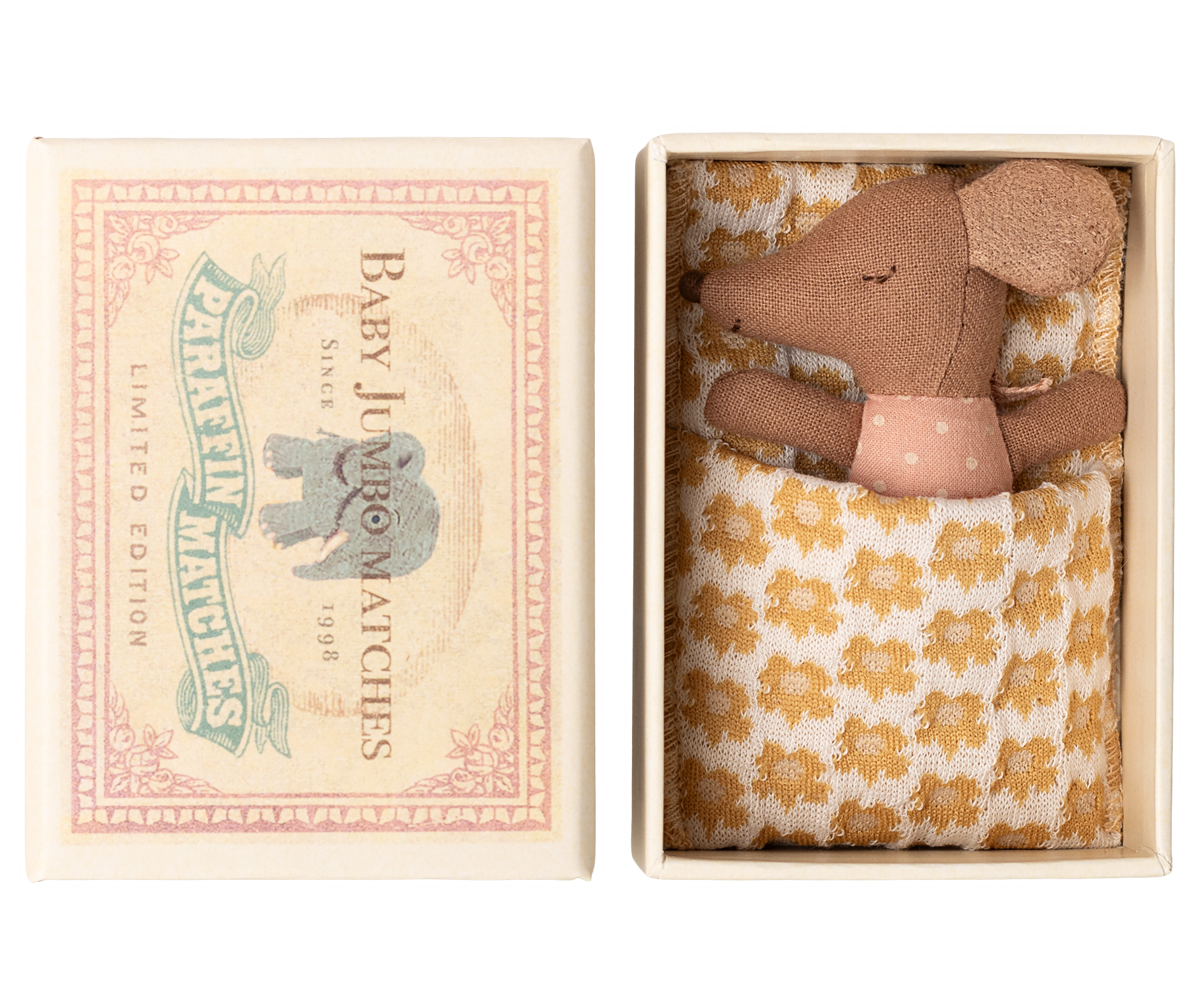 Maileg - Sleepy Wakey Baby Mouse in matchbox - Rose