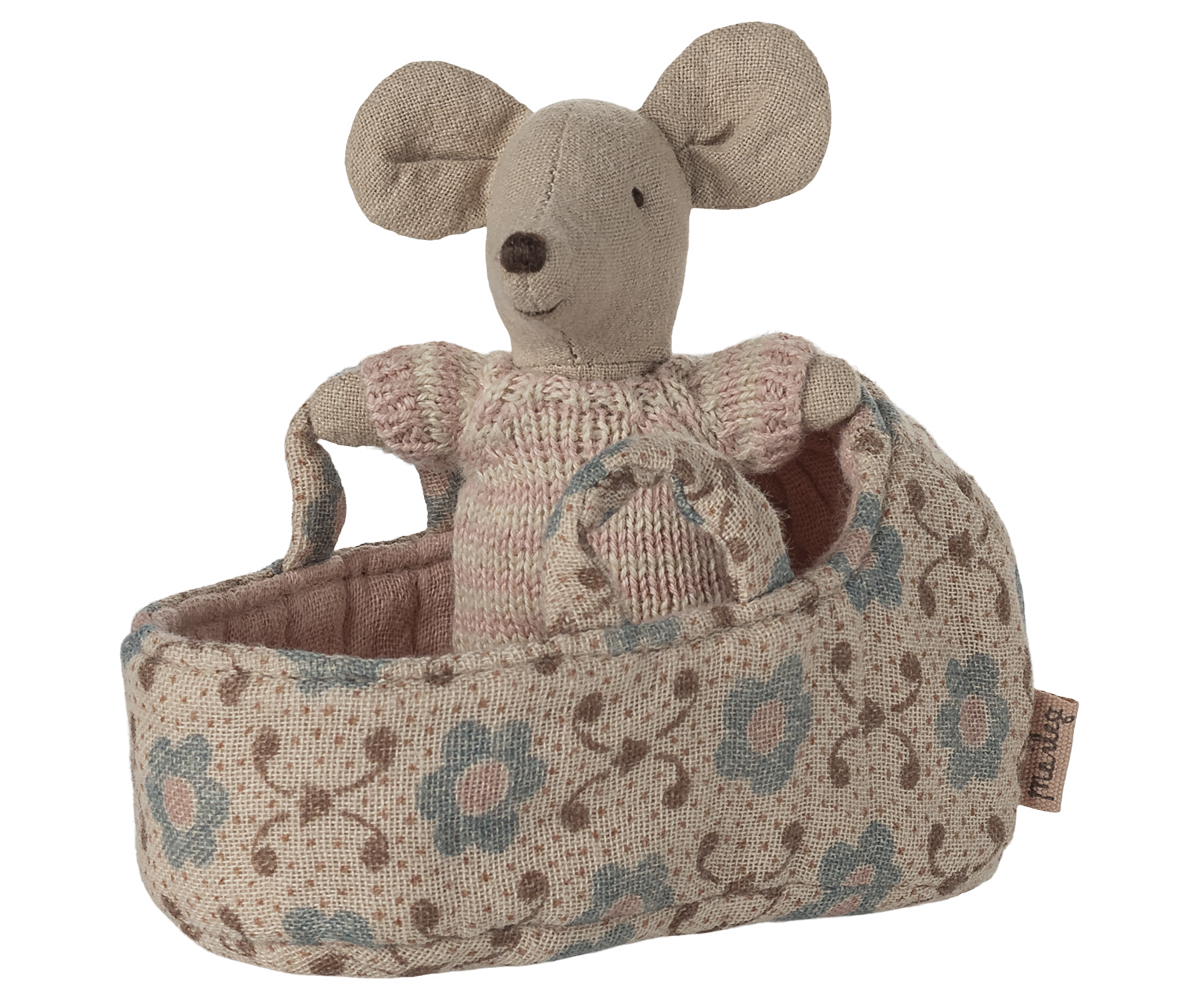 Maileg - Baby Mouse in Carry Cot - Rose