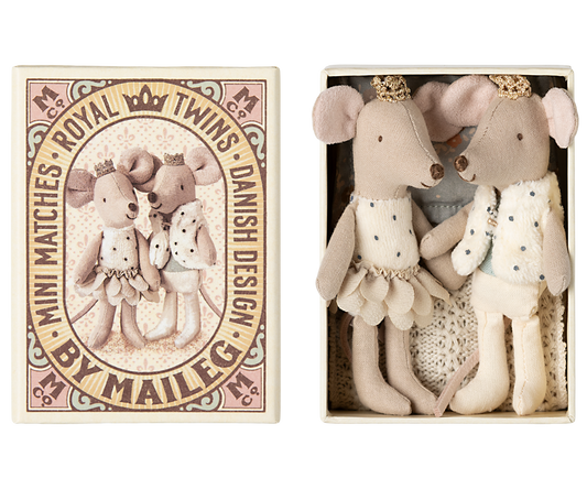 Maileg - Royal Twin Mice,  Little Sister and Brother in Matchbox