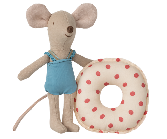 Maileg - Beach Mouse with Float, Little Sister - Red Dot