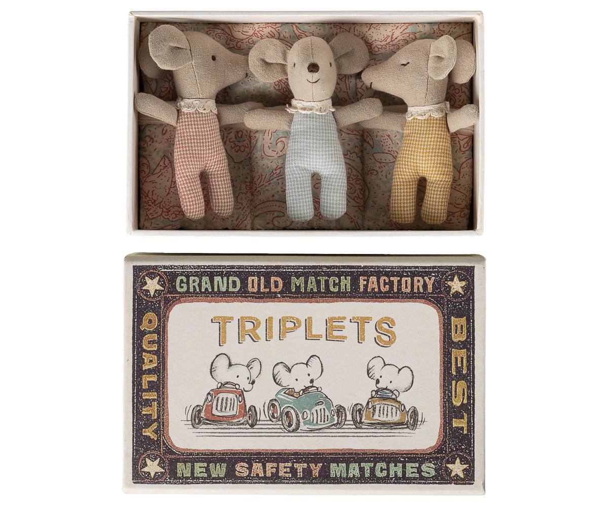 Maileg - Triplets Baby mice in matchbox - Checker