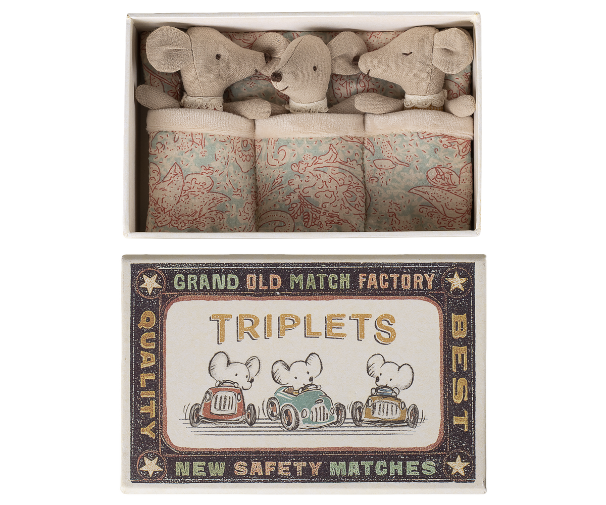 Maileg - Triplets Baby mice in matchbox - Checker