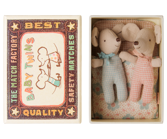 Maileg - Twins Baby Mice in Matchbox - Checker