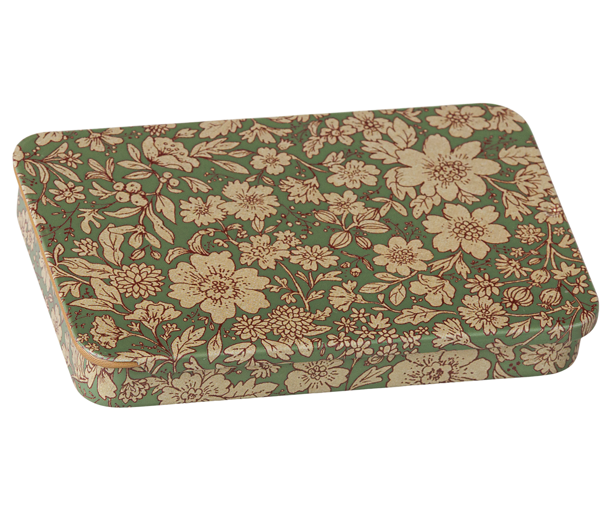 Maileg - Metal Box With Sliding Lid - Blossom - Blue