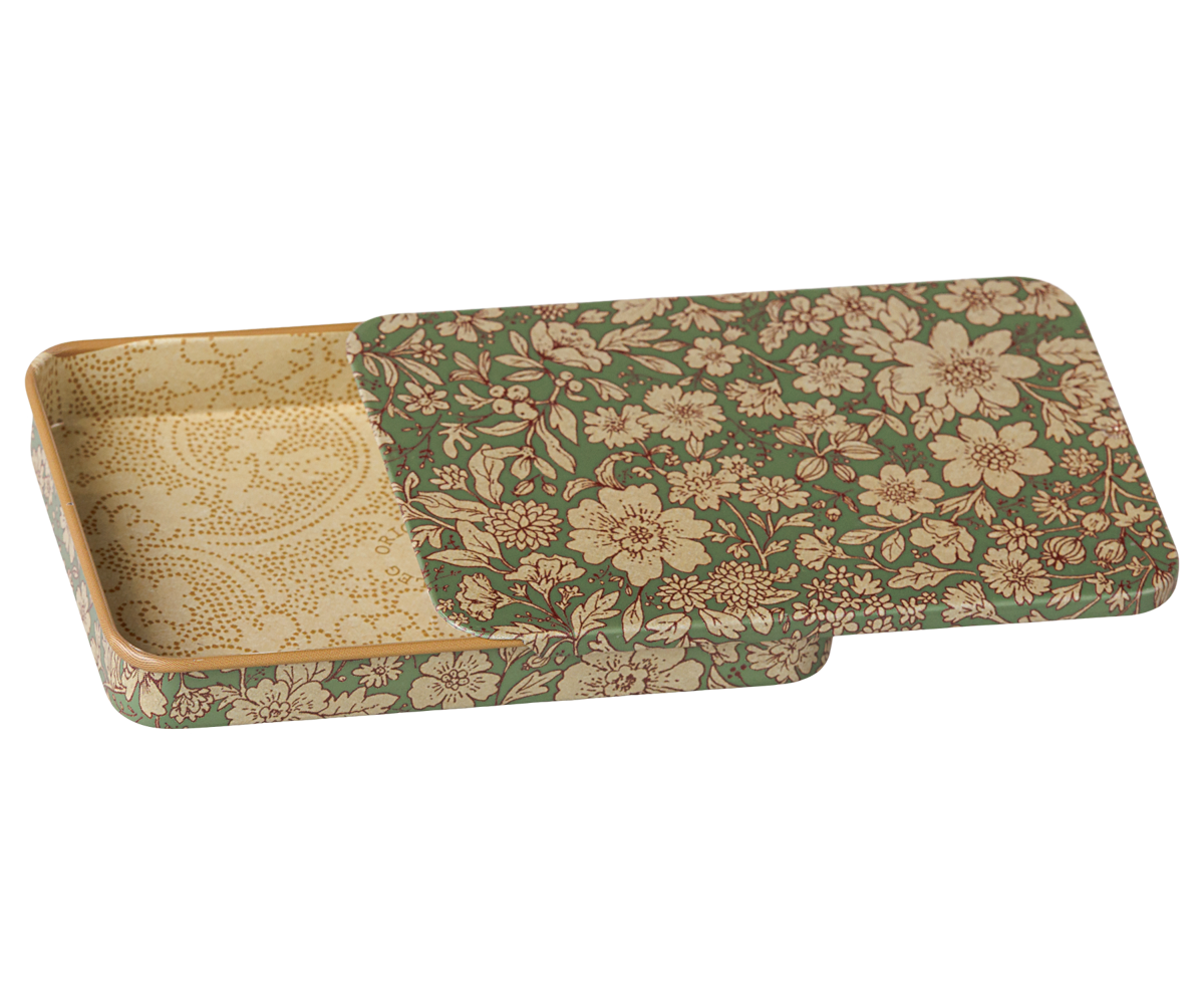 Maileg - Metal Box With Sliding Lid - Blossom - Blue
