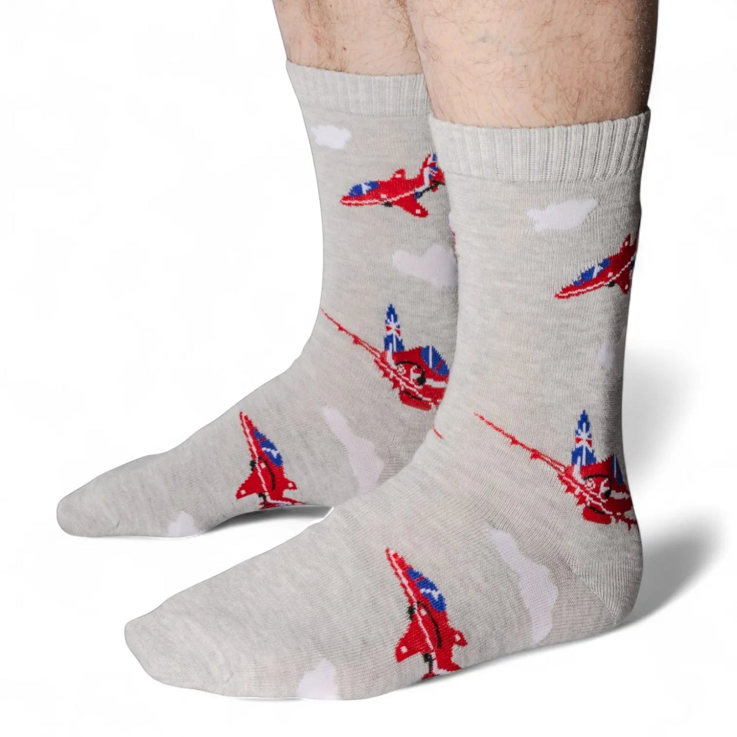 Jess & Lou - Mens Red Jets Grey Bamboo Socks Gift Boxed