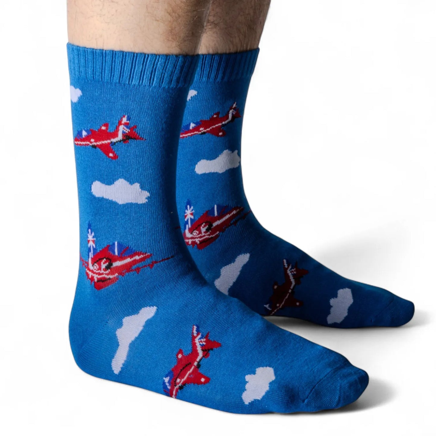 Jess & Lou - Mens Red Jets Blue Bamboo Socks Gift Boxed