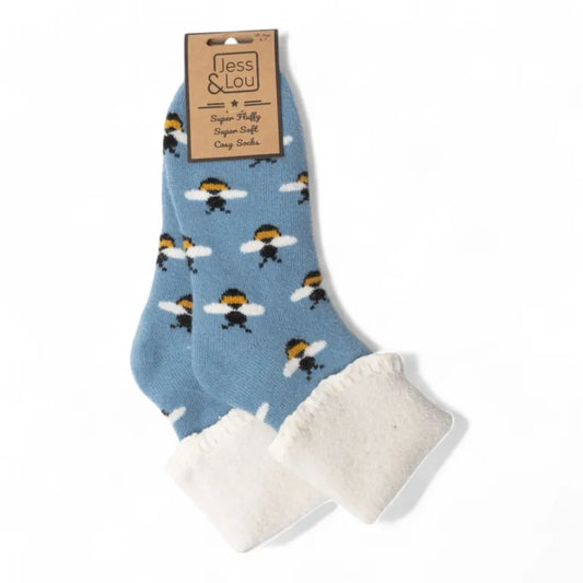 Jess & Lou - Cosy Cuff Bee Socks In Cornflower