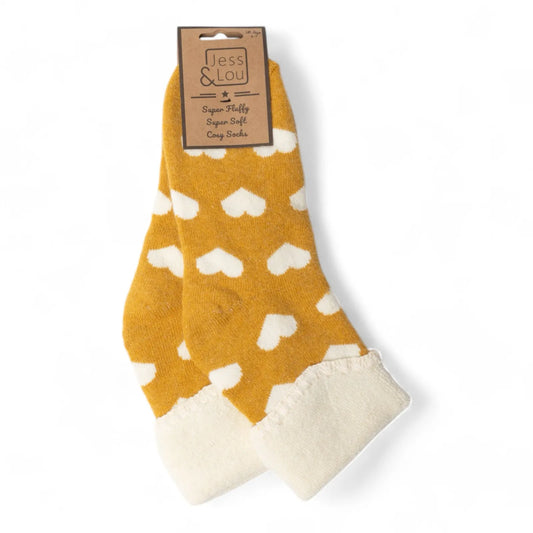 Jess & Lou - Mustard Heart Cosy Cuff Socks