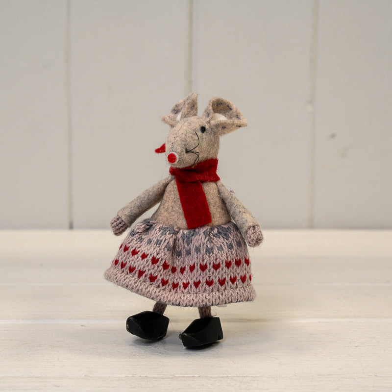 Fabric Mouse in Patterned Knitted Skirt
