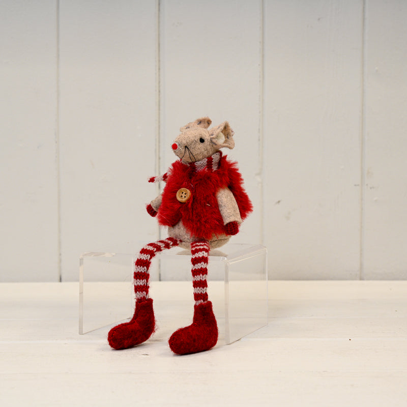 Red Stripey Fabric Girl Mouse in Furry Gilet