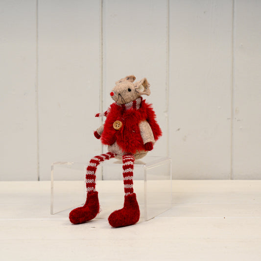 Red Stripey Fabric Girl Mouse in Furry Gilet