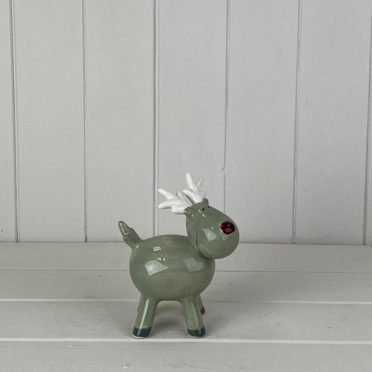 Ceramic Green and White Reindeer Decoration