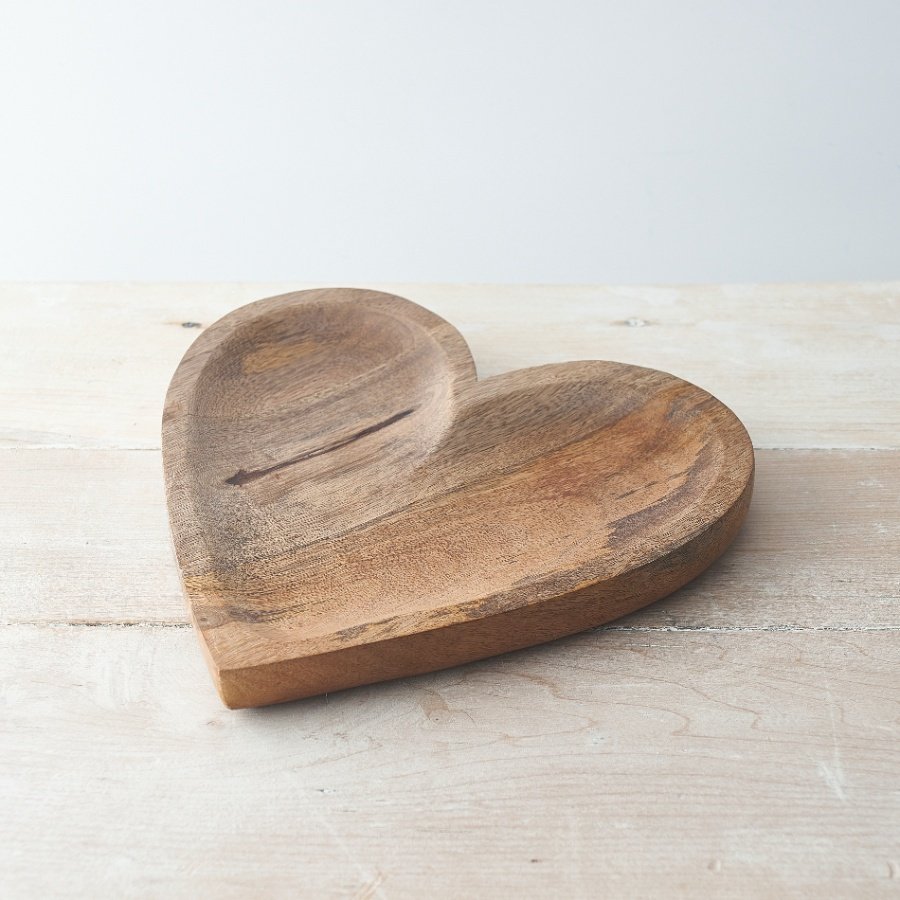 Natural Wooden Heart Trinket Dish - 25cm