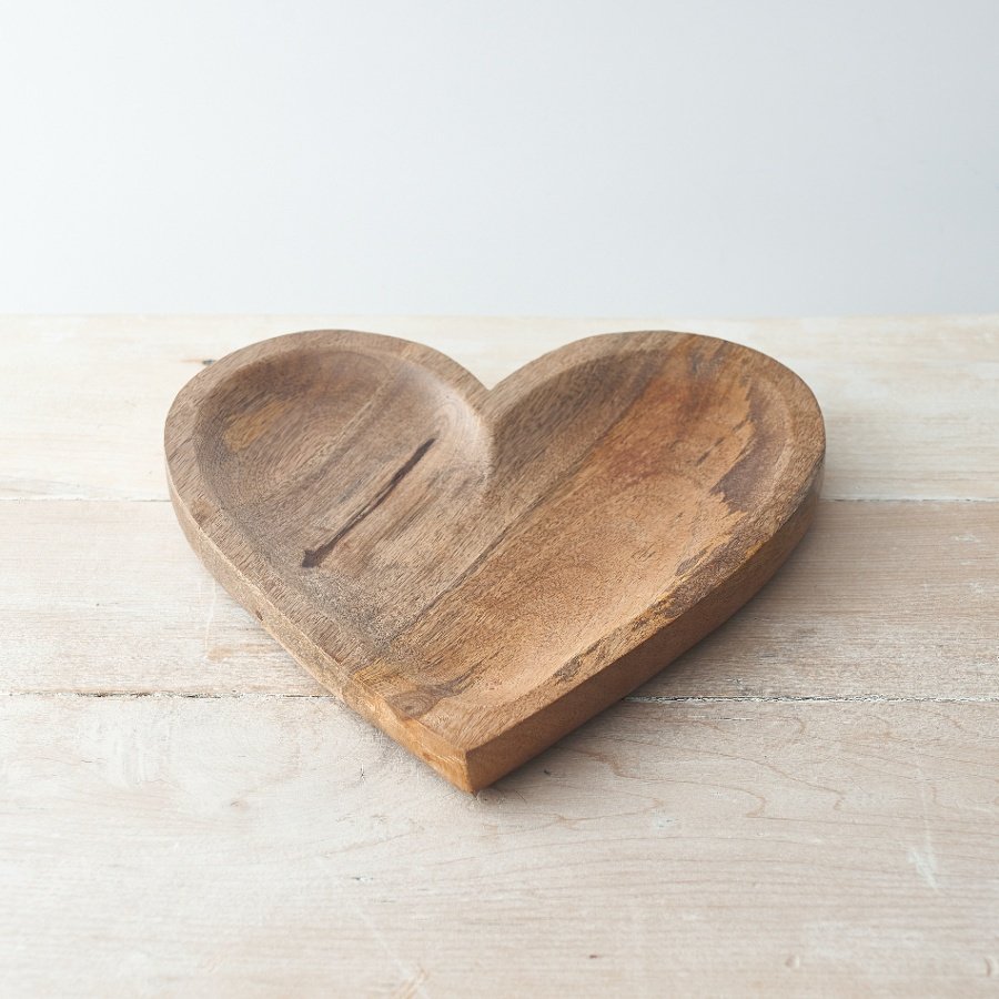 Natural Wooden Heart Trinket Dish - 25cm