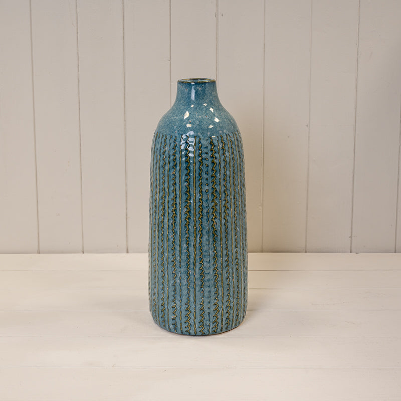 Blue Ceramic Textured Bottle Vase