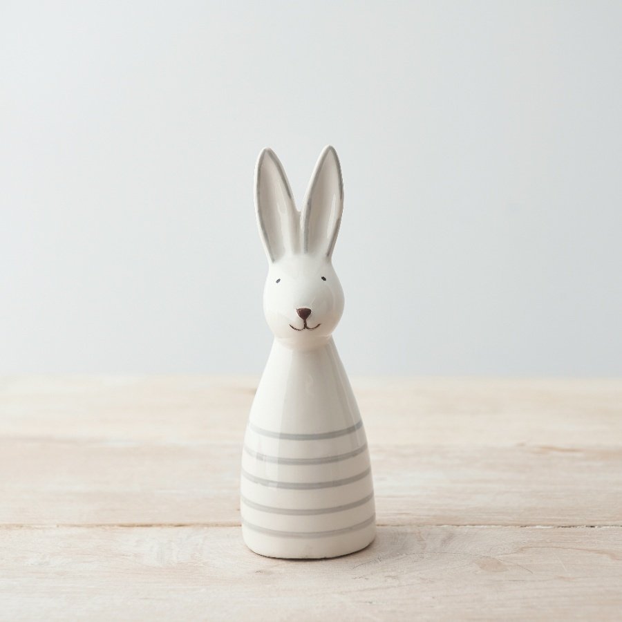 White Stripped Ceramic Rabbit - 15cm