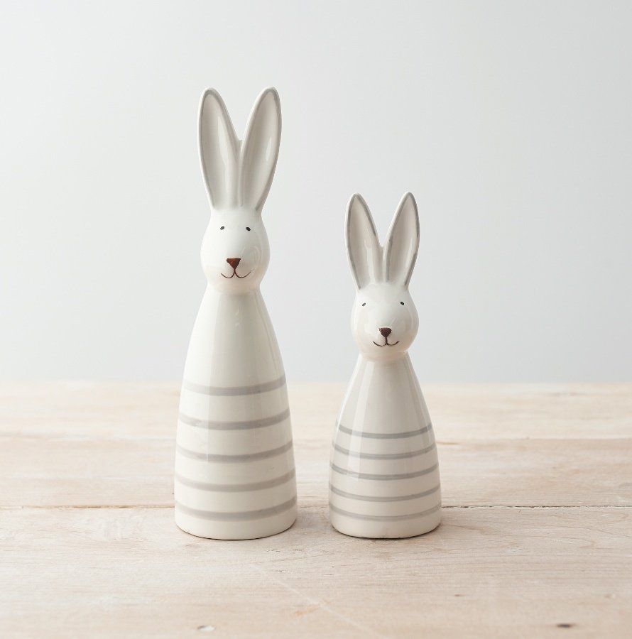 White Stripped Ceramic Rabbit - 20cm