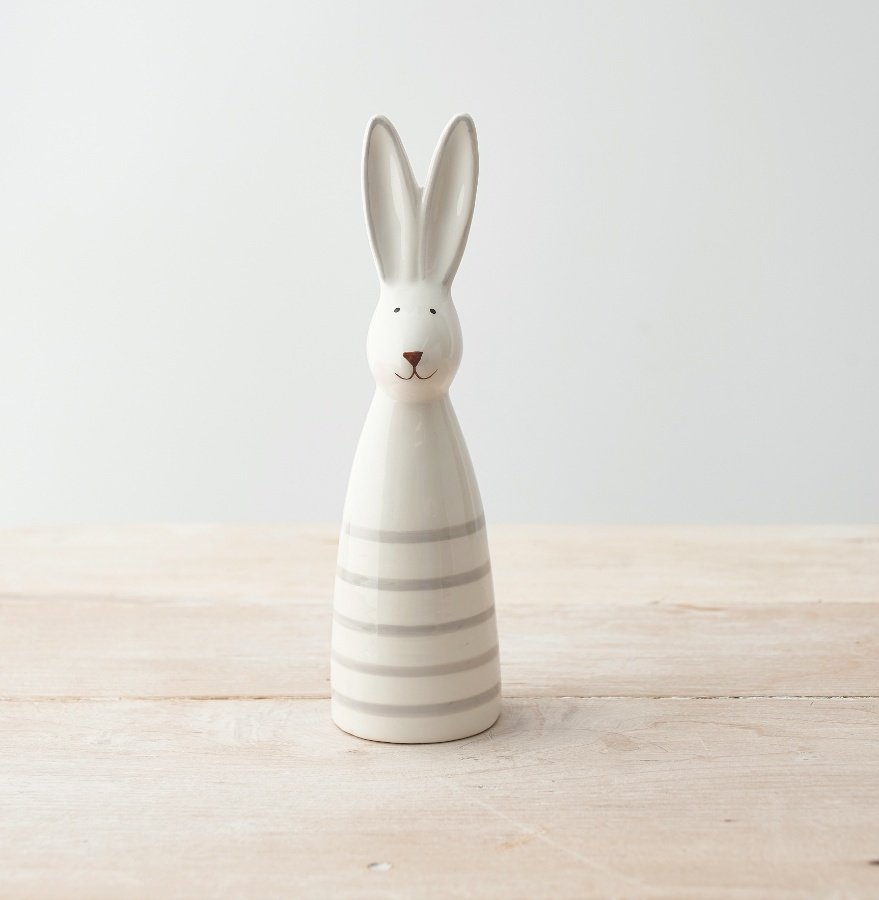 White Stripped Ceramic Rabbit - 20cm
