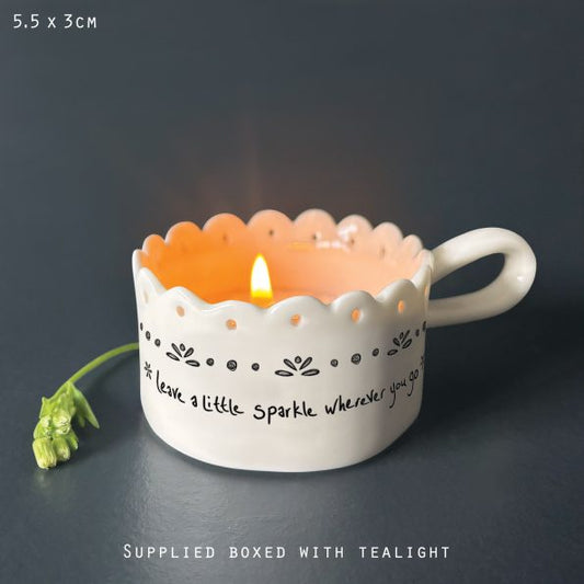 East of India - Scallop Handled Tea Light Holder - Leave A Little Sparkle