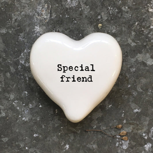 East of India - White Porcelain Heart Token 'Special Friend'