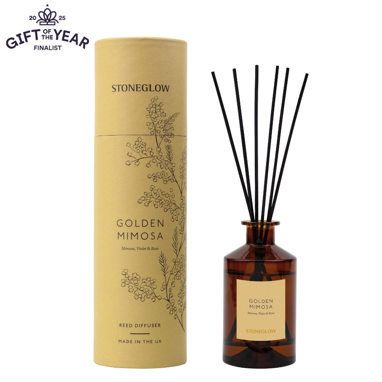 Stoneglow - The Walled Garden Golden Mimosa Diffuser Mimosa | Violet | Rose - Scented Reed Diffuser 160ml