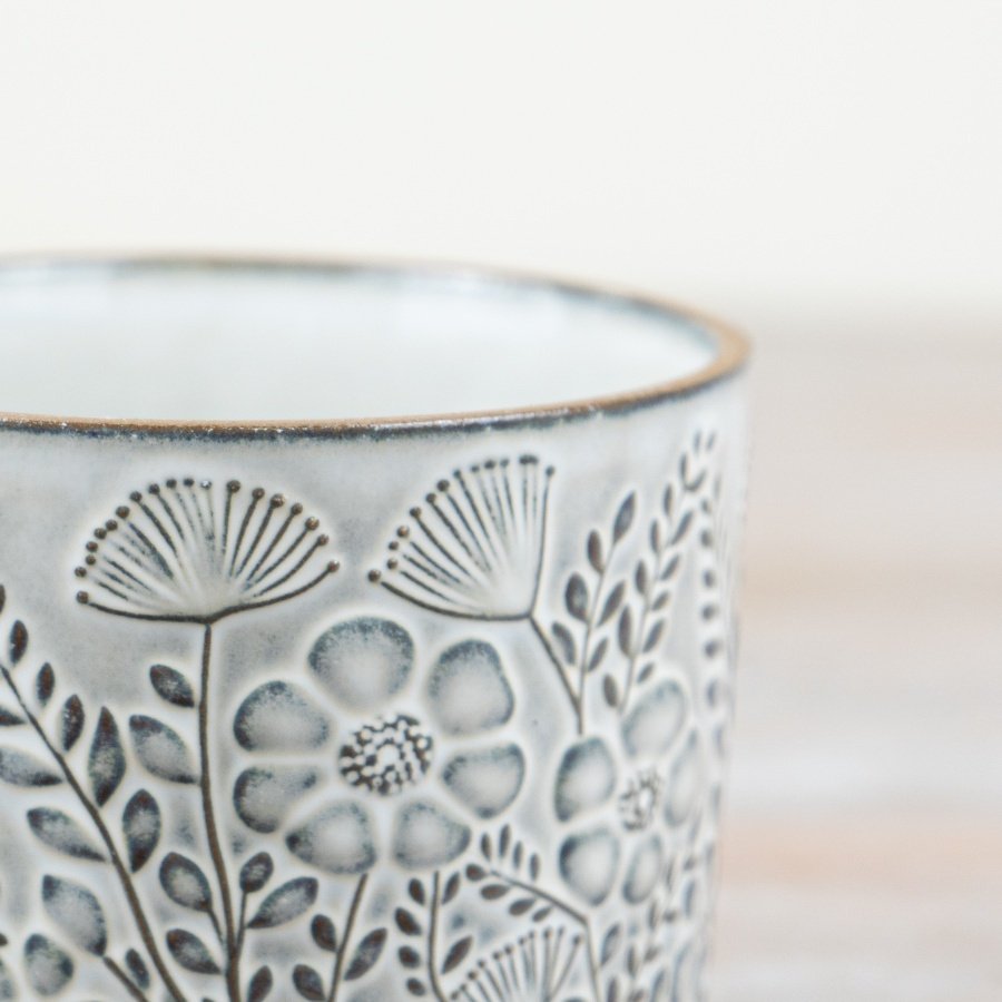 Embossed Ceramic Flower Plant Pot  - 11cm