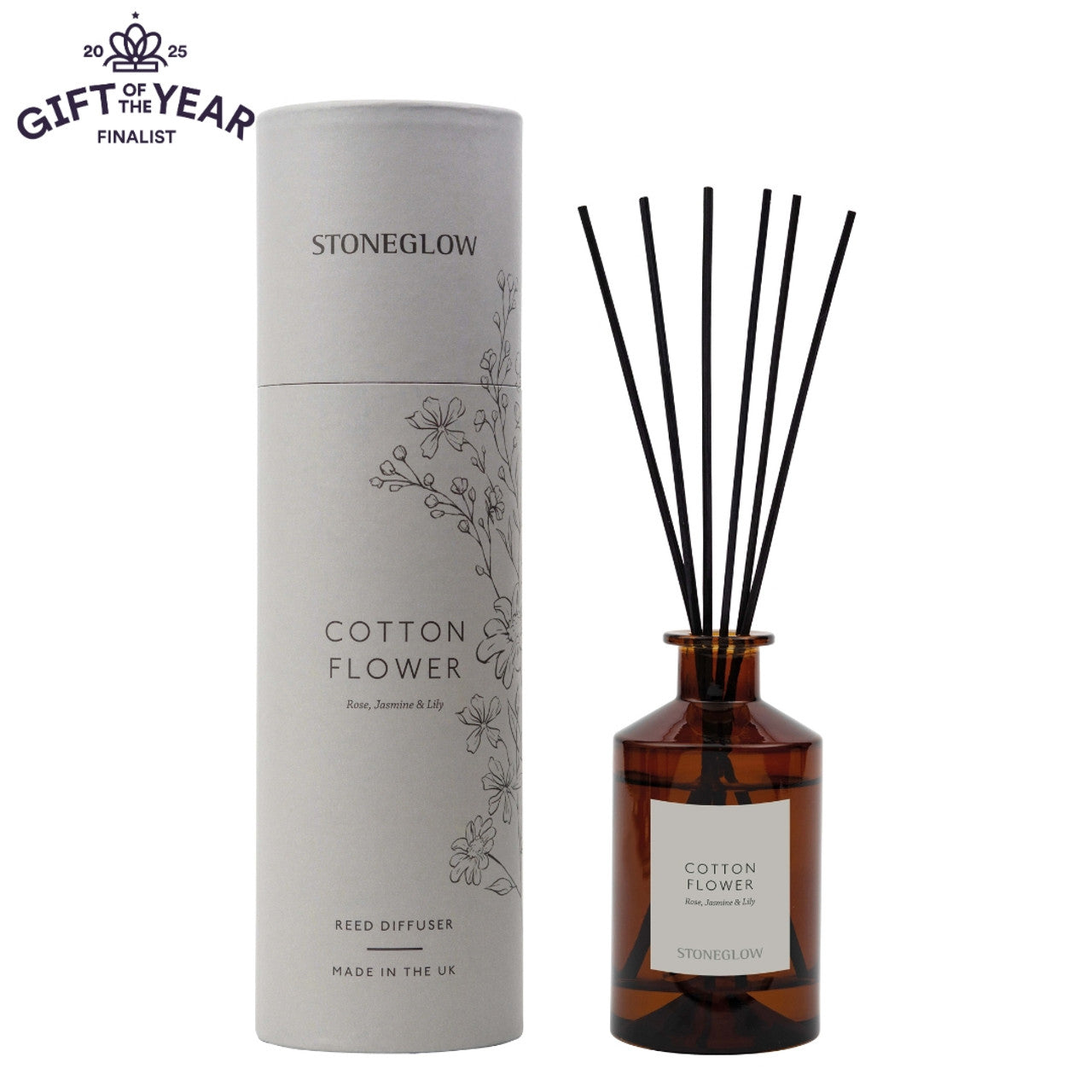 Stoneglow - The Walled Garden Cotton Flower Diffuser Rose | Jasmine | Lily - Scented Reed Diffuser 160ml