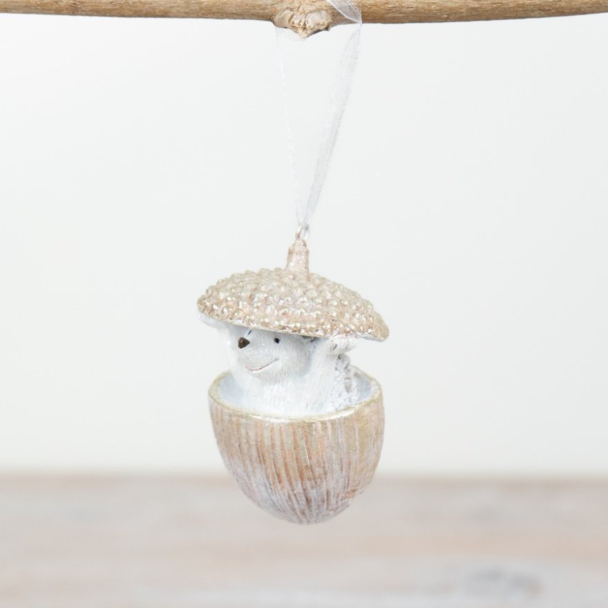 Hedgehog in Acorn Christmas Hanging Decoration