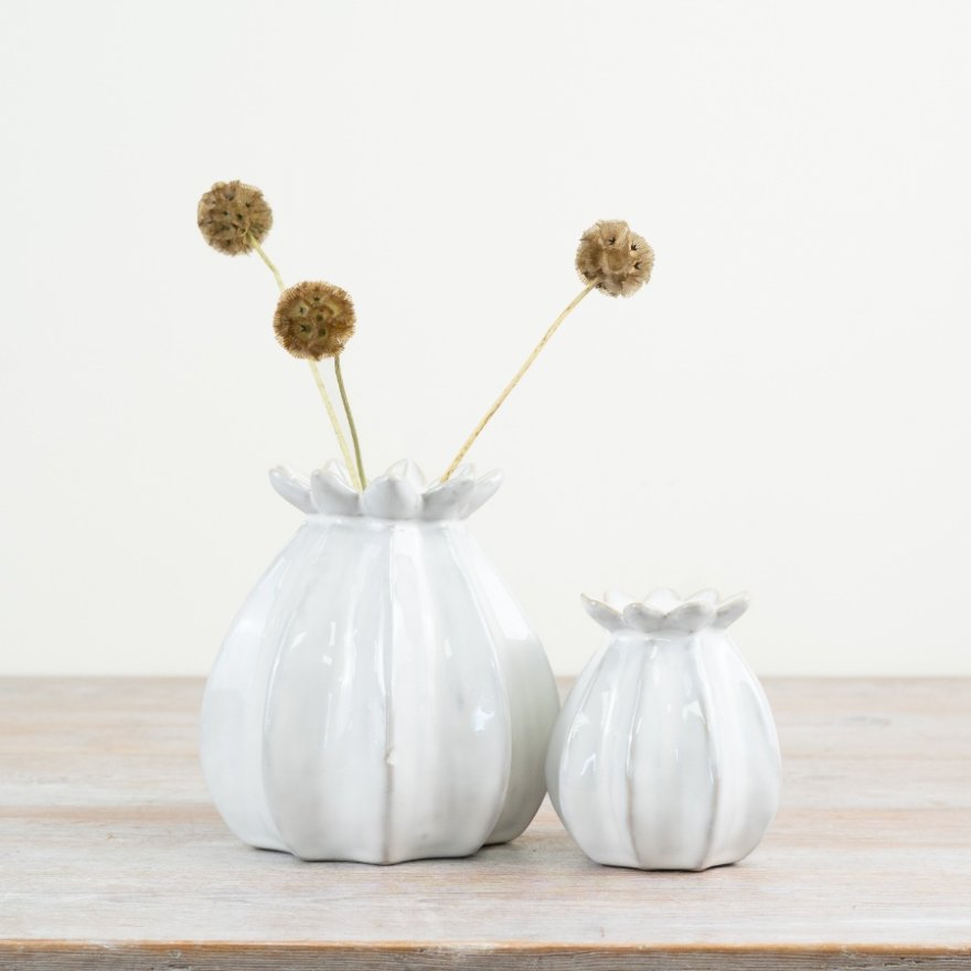 White Poppy Bud Vase - 11 cm